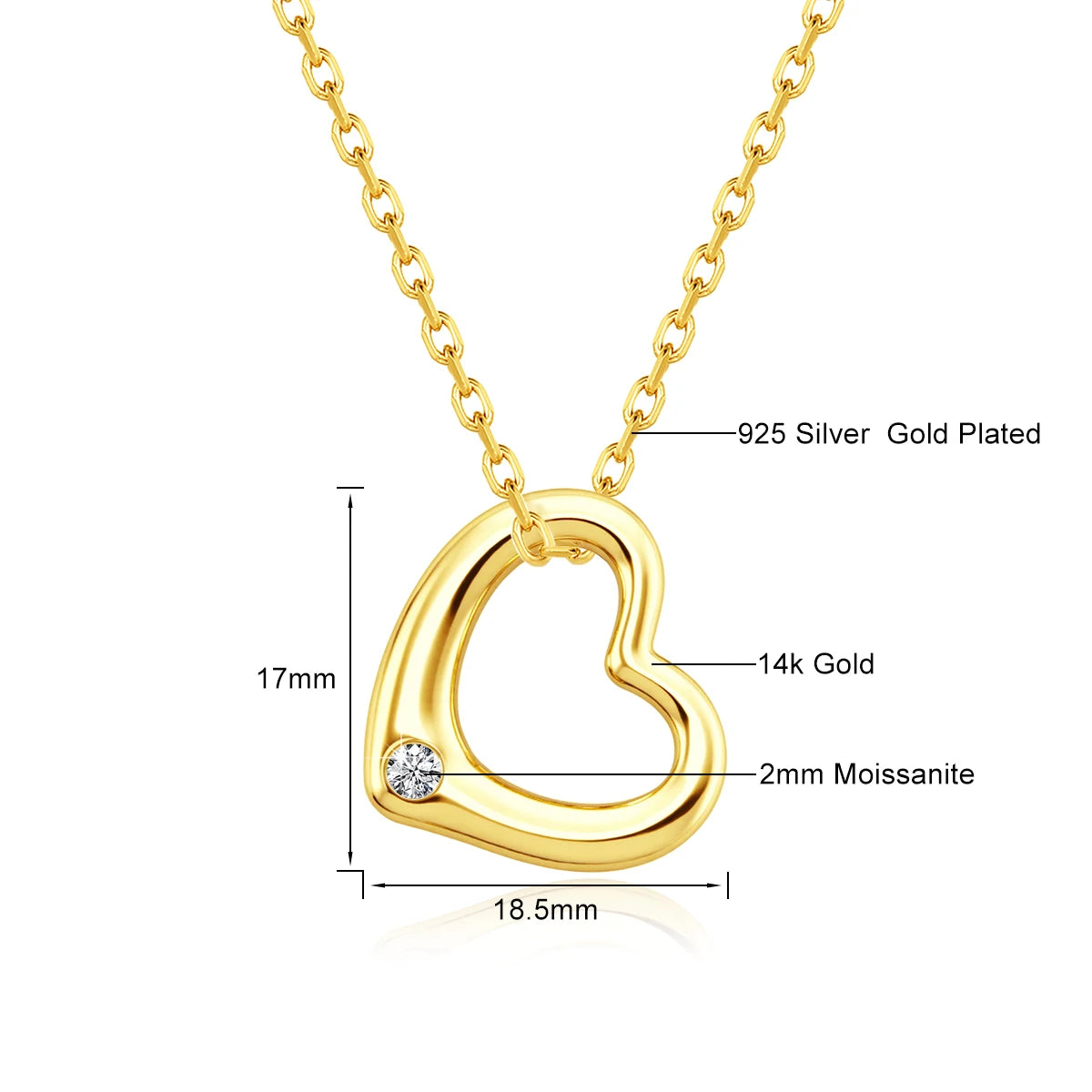 Gioiellieri Professional Customization Jewelry Manufacturers Heart Cut 1-3CT Moissanite Necklaces for Women 14K Hollow Yellow Gold Pendant