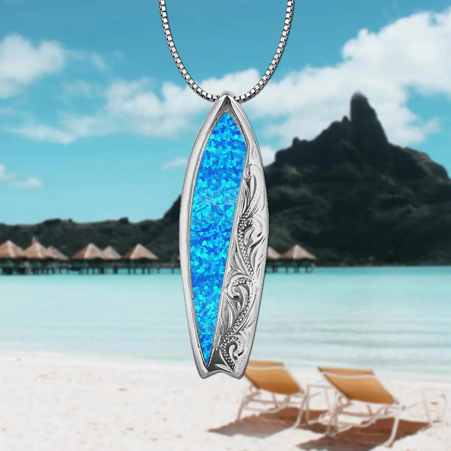 Aobao Vintage Women's Lab Created Opal Silver Plated Copper Alloy Box Chain Necklace for Anniversary