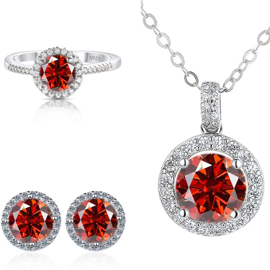 SPECIAL OFFER -REDheart Color Moissanite Party Jewelry Set for Women Necklace Ring Earrings S925 Sterling Silver with GRA Certificate