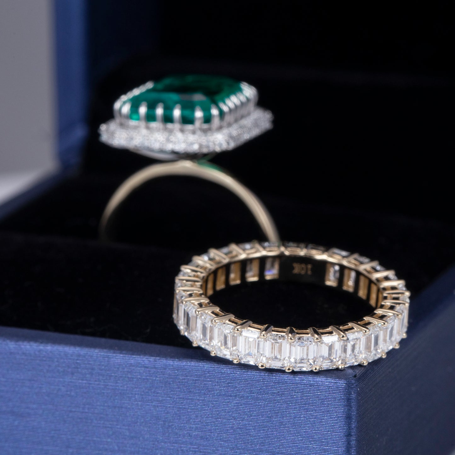 Messi Gems 18k Yellow Gold 10ct Lab Emerald Emerald Cut Moissnaite  Diamond Ring Set