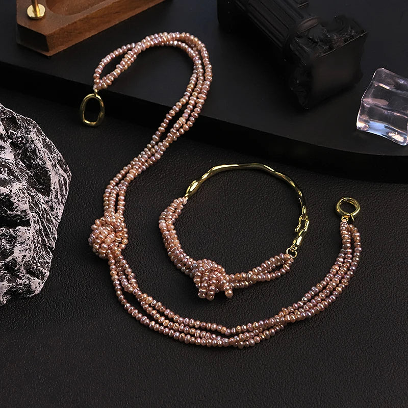 GLSEEVO Natural Purple Pearl Knotted Jewelry Set for Women Birthday Gift Pearl Necklace Bracelet with Clasp Fashion Jewelry