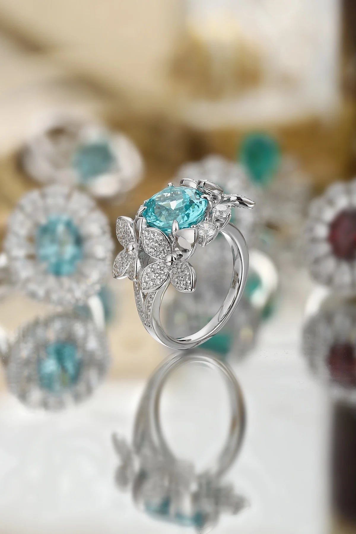 Gemfiori Jewelry Trendy High Quality S925 Silver Cultivated Paraiba Ring Unisex Engagement Ring for Wedding Party or Gift