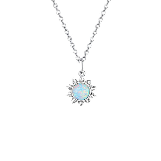 Hawaii Beach The Sun Women's Lab Created Opal Silver Plated Copper Alloy Box Chain Necklace for Anniversary