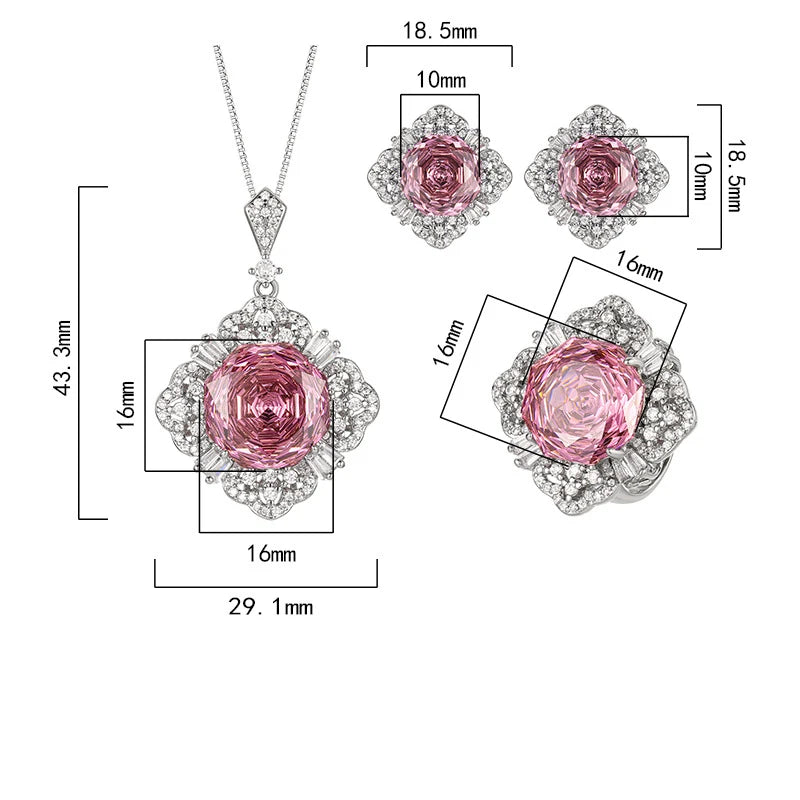 Gemfiori Luxurious Exquisite Flower Design Engagement Necklace Ring Earring Jewelry Luxurious Anniversary Gift Copper Gold-plated Set