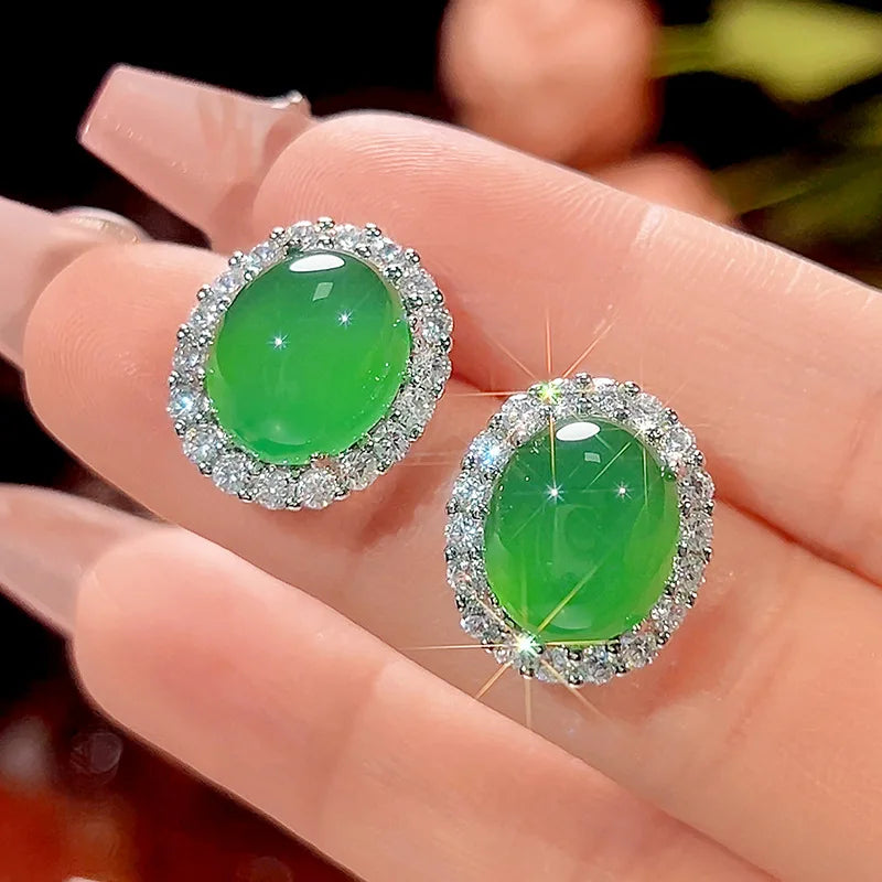 Gemfiori New Hot Selling High-quality Jewelry Simulation Green Chalcedony Zircon Retro Light Luxury Set