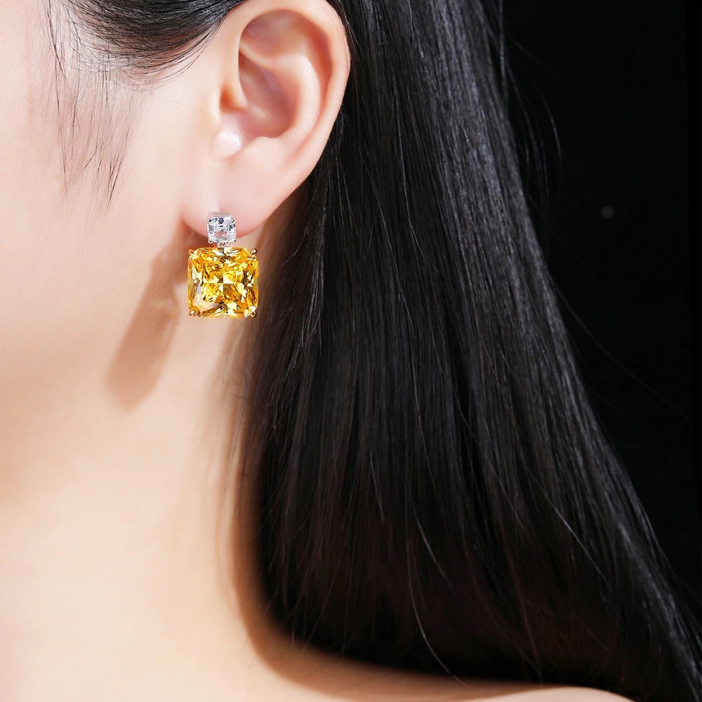 MUSHAN Jewelry Factory Silver Stud Earrings With High End Feel Electroplated White Gold and Yellow Diamond Earrings