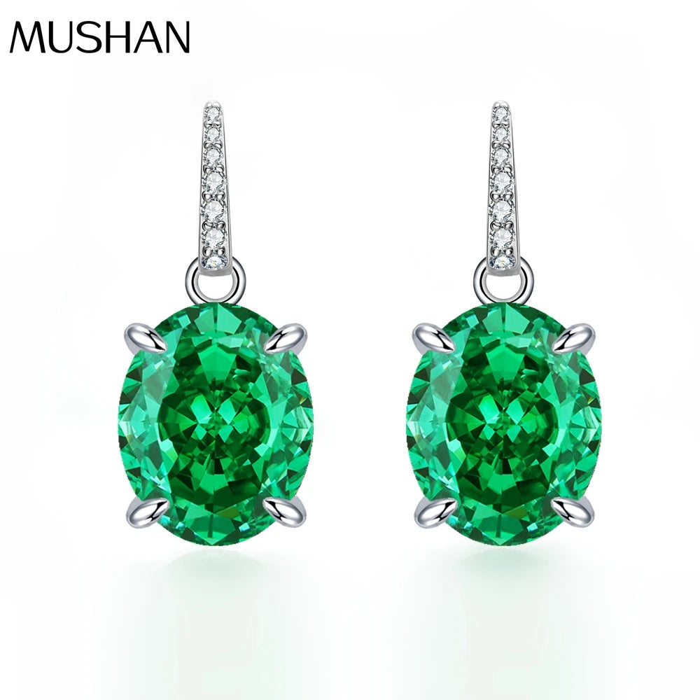MUSHAN Jewelry Factory 12 Carat Dan Shaped 10 * 12 Emerald High Carbon Diamond Ice Flower Cut Earrings for Women 925 Silver