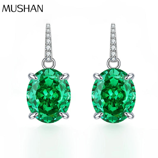 MUSHAN Jewelry Factory 12 Carat Dan Shaped 10 * 12 Emerald High Carbon Diamond Ice Flower Cut Earrings for Women 925 Silver