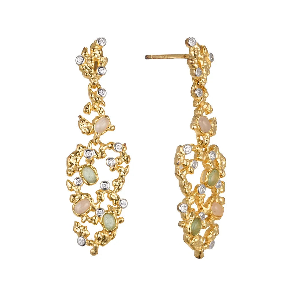 New Women's 925 Silver Green Aventurine Pendant Earrings 18K Gold Plated Wedding Fashion Jewelry Trend