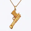 BiG-BOSS Trendy Necklace Stainless Steel 18k Gold Plated Rose Gun Pendant Rope Chain Men Hiphops Hand Gun Pendant Maxi Necklace