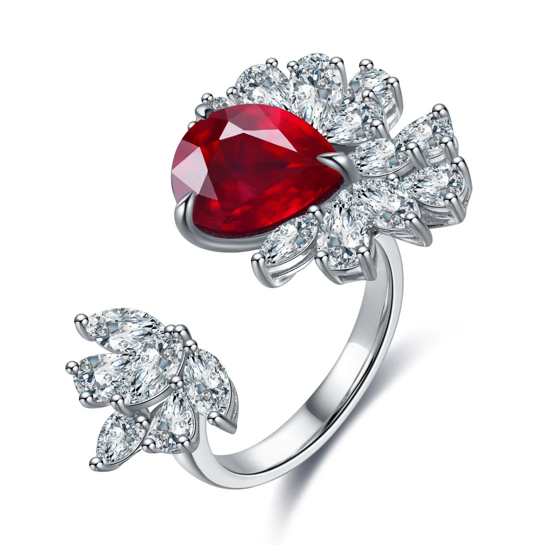 Gemfiori S925 Silver Cultivated Sapphire Ring Main Stone: 5.09CT Side Stones:10.598CT Weight: 7.51g