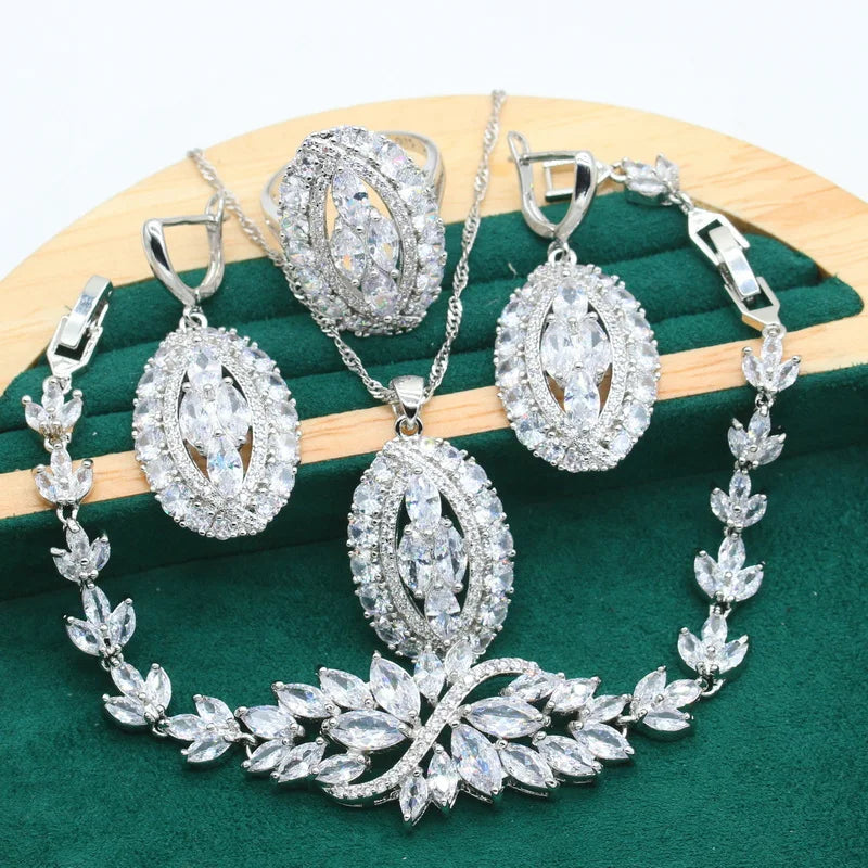 XOTICA Women's Sterling Silver 925 Wedding Jewelry Set Including Bracelet Earrings Pendant Ring Green Peridot Zircon for Party Gift