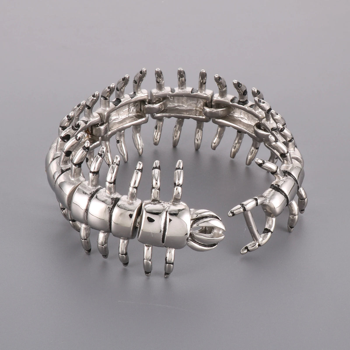 VIKING Mens Punk Centipede & Lizard Links Bracelet – Silver Stainless Steel