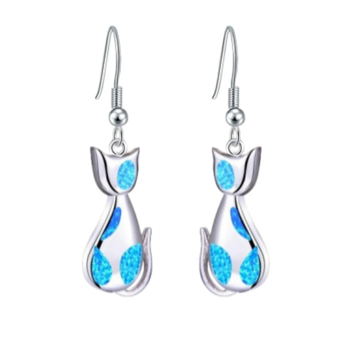 Aobao Brass Opal Kitten Stud Earrings Silver Plated Handmade Women's Jewelry for Anniversary Wholesale