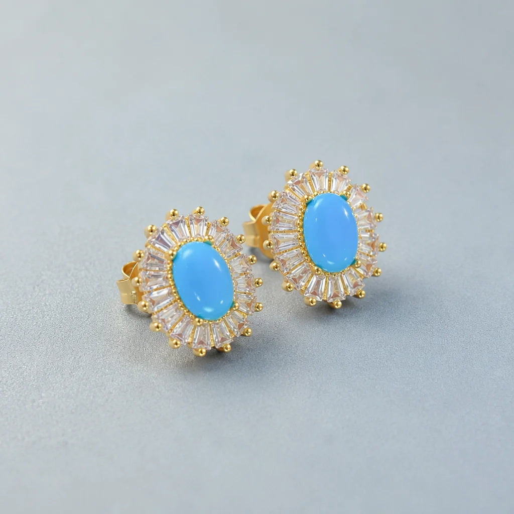 Gioiellieri Natural Turquoise Earrings 925 Sterling Silver December Birthstone Anniversary Gift for Women Sky Blue Cabochon Fine Jewelry