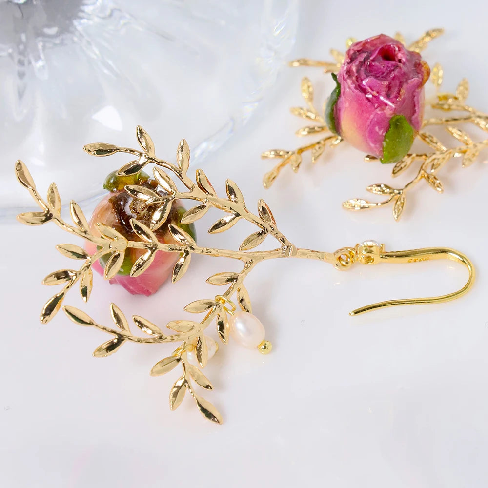 Natural Pearls Bead Dropping Glue Flower Earrings Korean Style Women Luxury Jewelry Fashion Ladies and Girls Gift  GE1517A