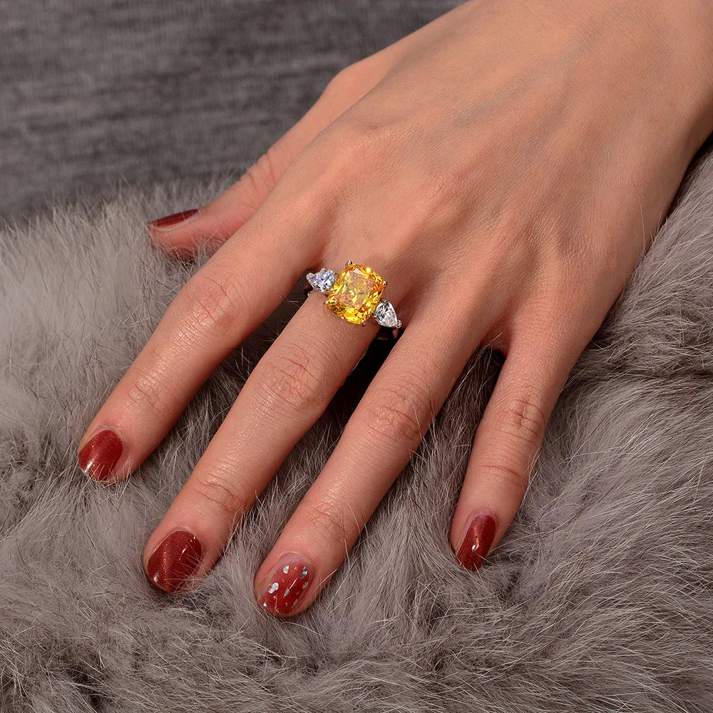 MuShan Jewelry Factory High End Simulation Diamond 10*12 Wedding Ring High Carbon Diamond 4 Carat S925 Pure Silver Ring