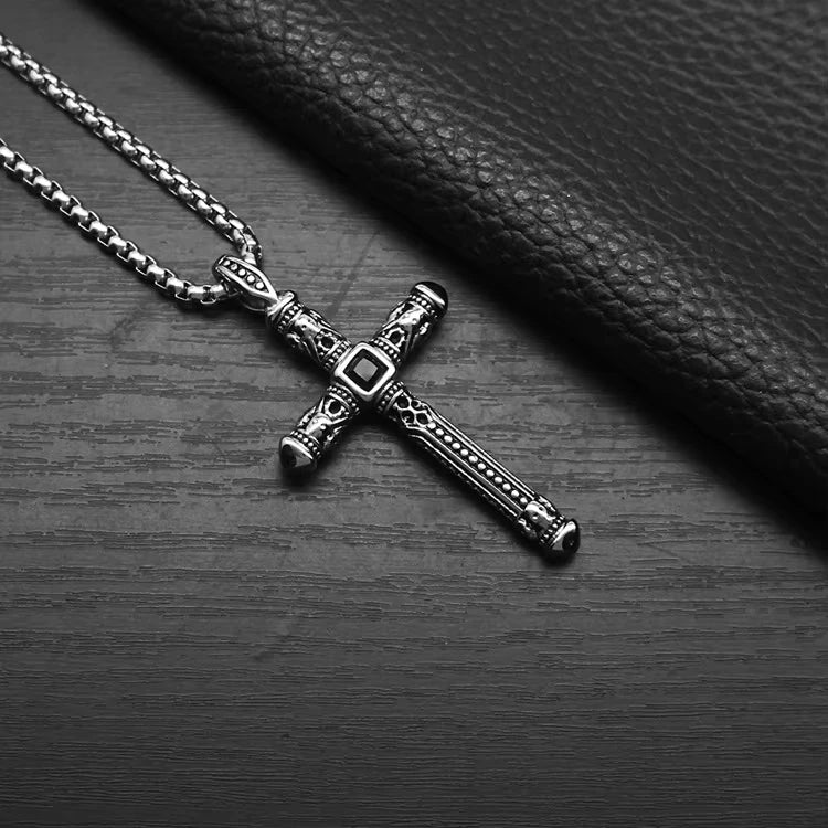 Hip Hop Punk Vintage Zircon Religious Cross WaterProof Pvd Stainless Steel Fashion Jewelry Pendant Necklaces for Men Wholesale
