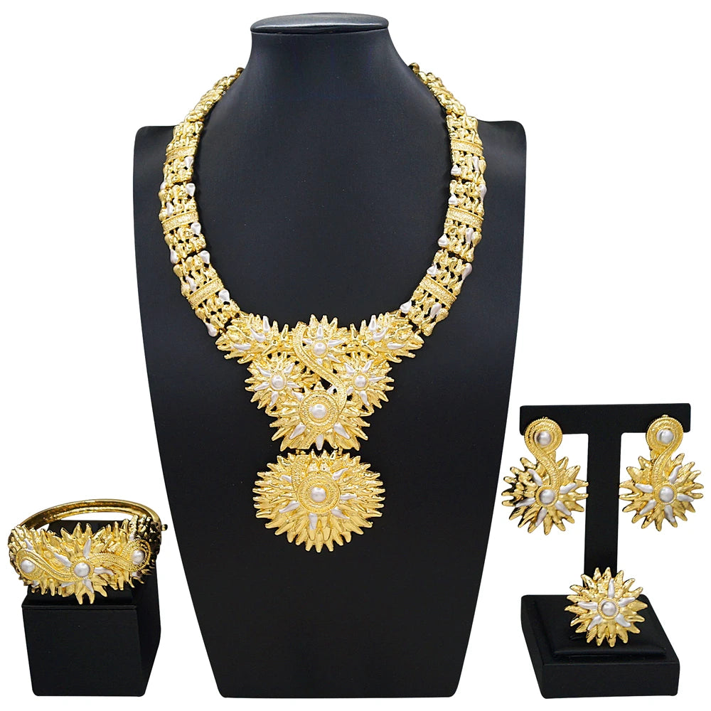 Zhuerrui's Latest Luxurious Gold-plated Jewelry Four-piece Set, Exquisite and Textured Designer Jewelry, African Wedding Gift