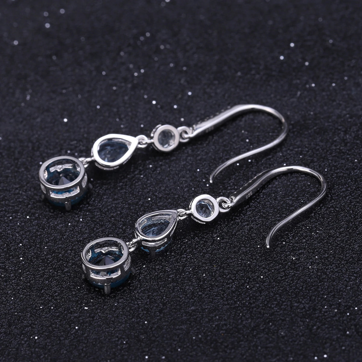 ArtistA Abiding Jewelry Custom Sterling Silver Natural Stone Blue Topaz Fish Hook Earrings Triple Drop Earrings for Gifts