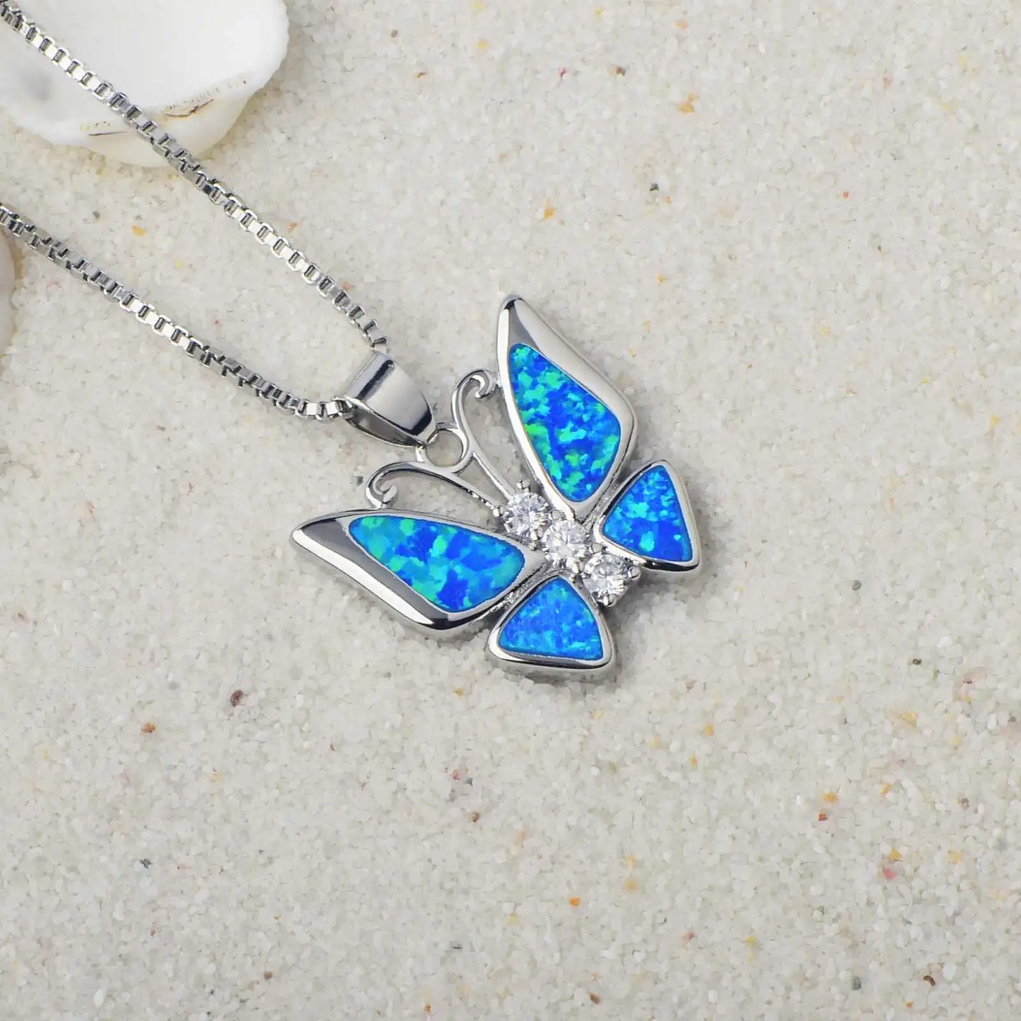 Dainty Opal Butterfly Necklace - Handcrafted Silver Plated CZ-Embedded Romantic Jewelry Bulk