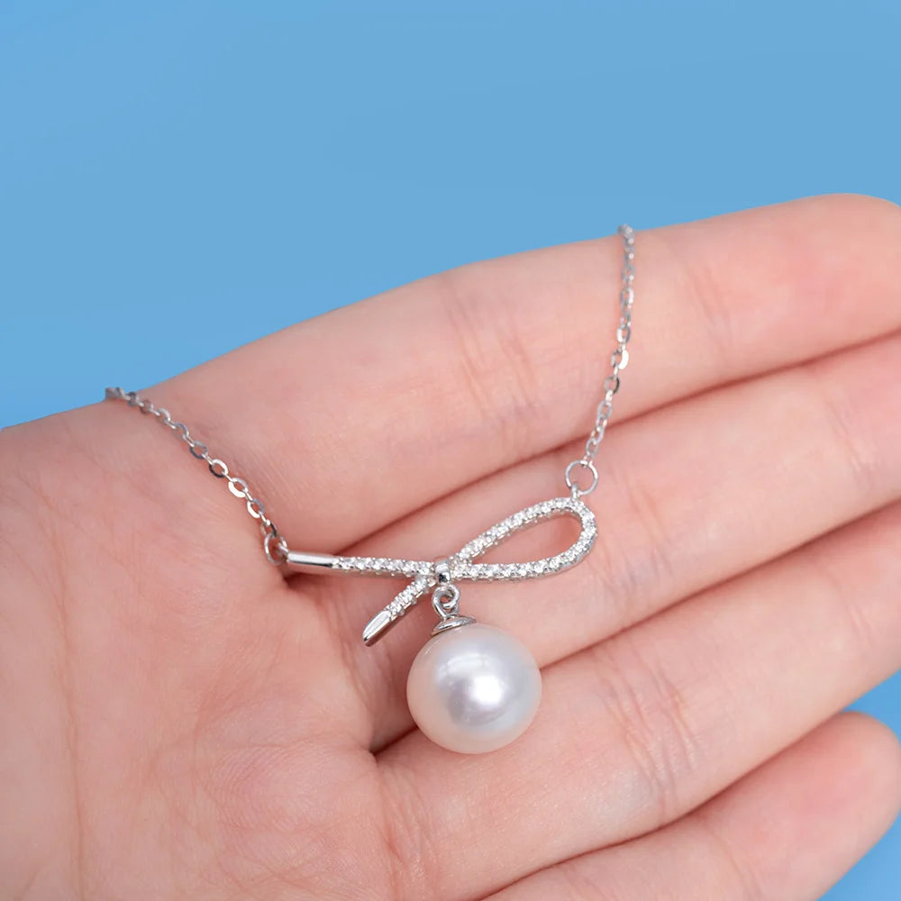 AKOYA High Quality Natural Seawater Round Pearl Necklace 925 Silver Platinum Plated AAA Grade NGTC Certified Unisex