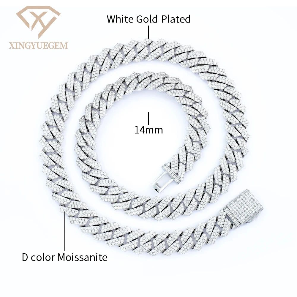 Men's 925 Sterling Silver Hip Hop Jewelry Vvs Iced Necklace 8-20mm Gra Certified Mossanite Moissanite Diamond Cuban Link Chain