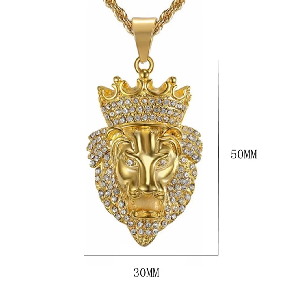Hip Hop Lion Head CZ Zircon 316 Stainless Steel Pvd 18K Gold Plated Pendant Jewelry Fine Fashion Jewelry Necklace for Men Women