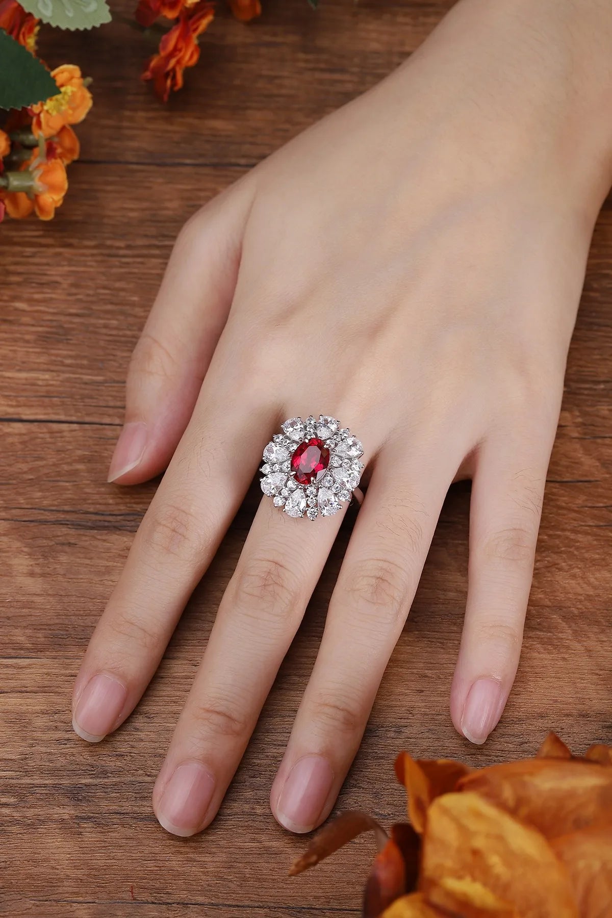 Gemfiori Jewelry Trendy High Quality S925 Silver Cultivated Ruby Ring Unisex Engagement Ring for Wedding Party or Gift