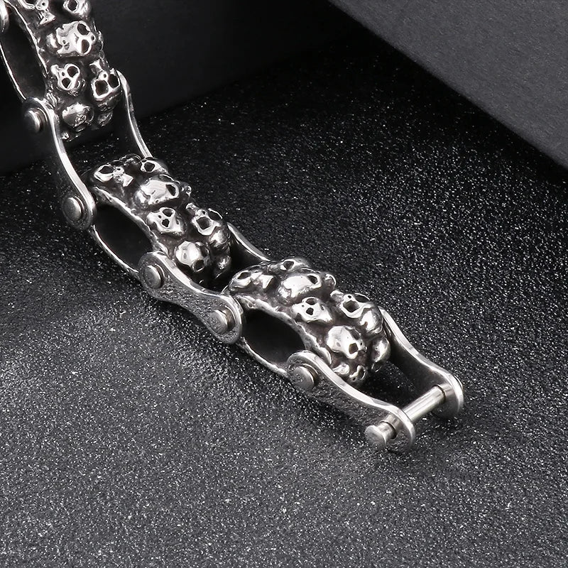 KALEN 240mm Men Punk Stainless Steel Skull Charms Biker Links Bracelet