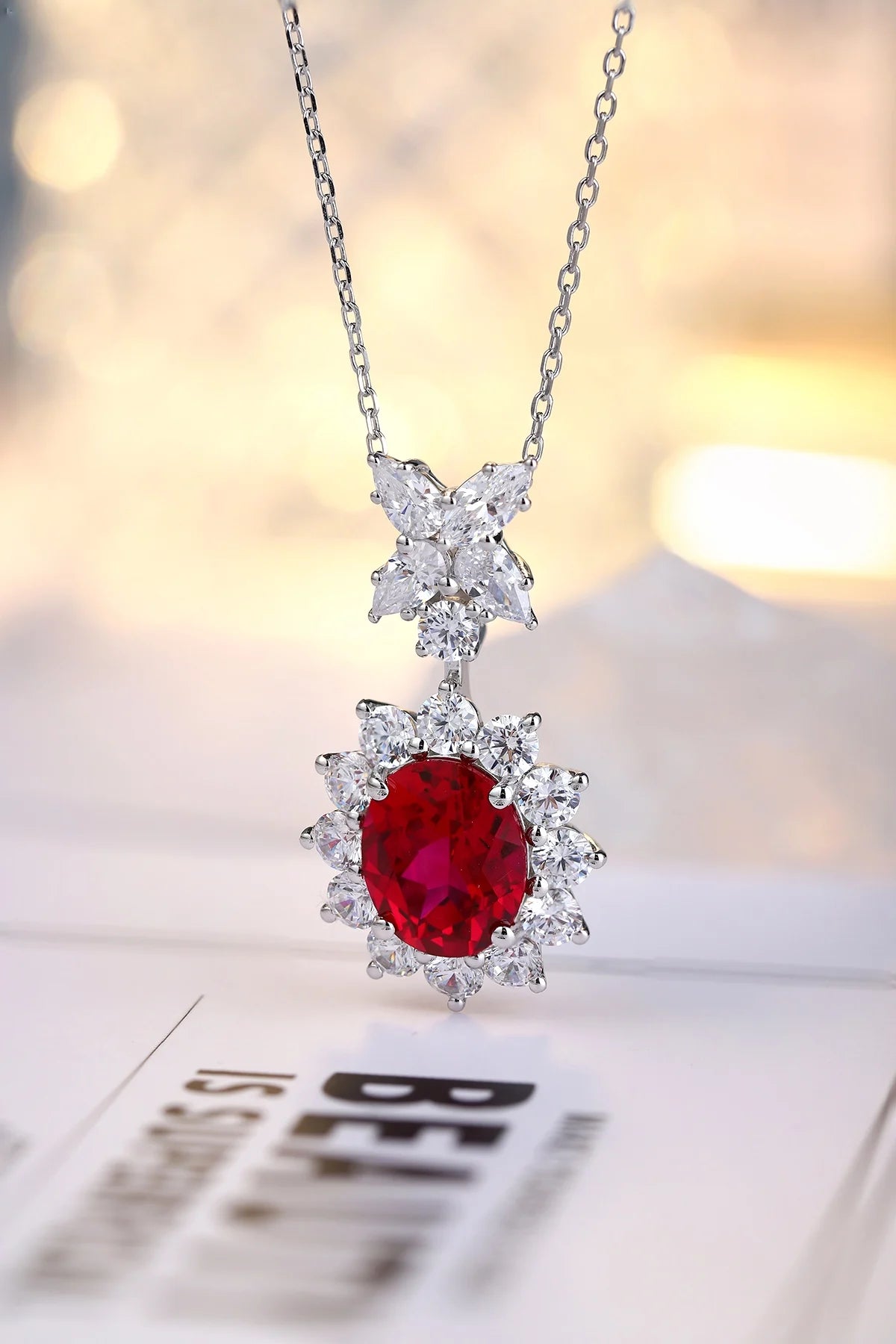 Gemfiori Anster 925 Sterling Silver High-quality Cultivated Ruby Necklace - Suitable for Parties or As a Gift