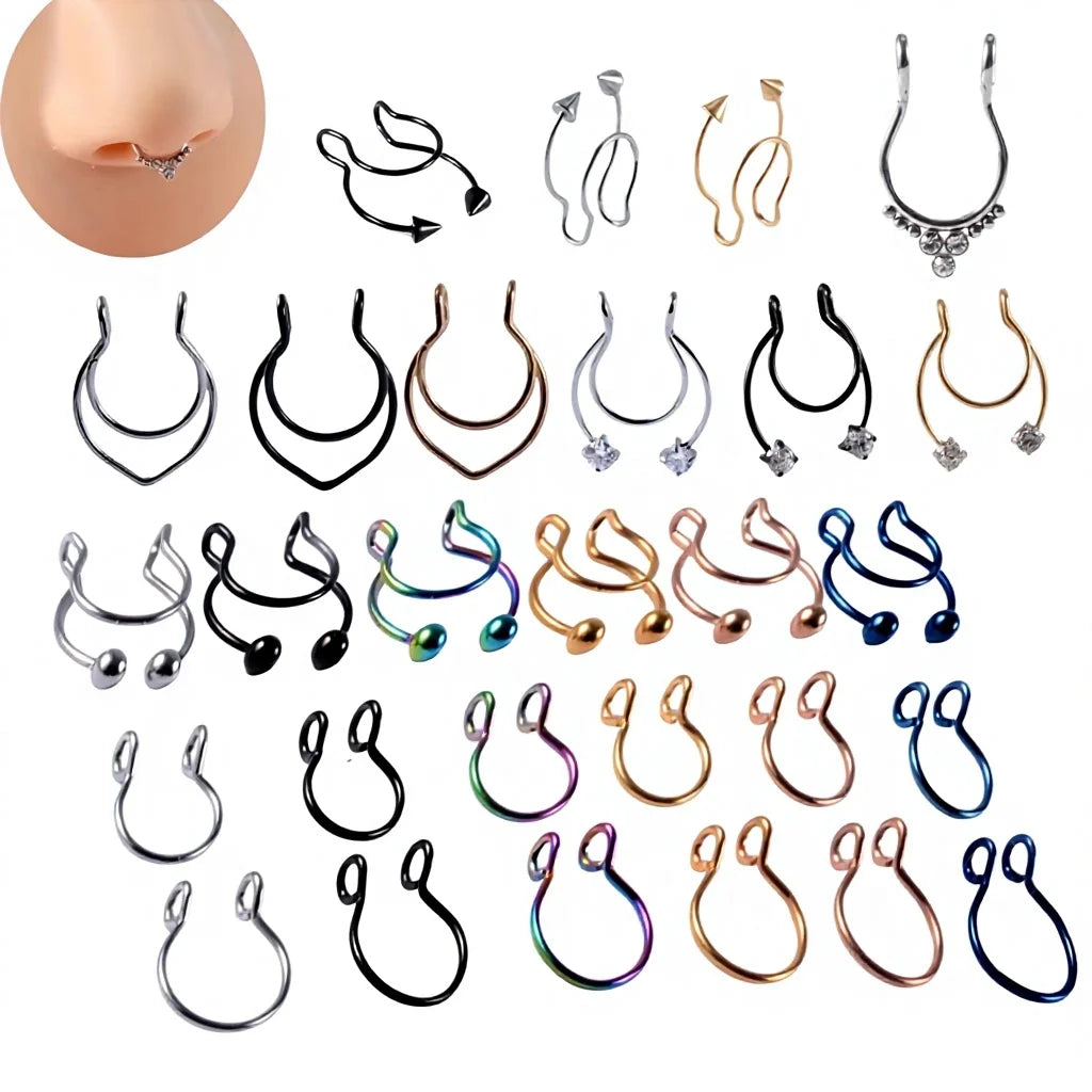 S&S 28-Piece Boho Nose Ring Set | Stainless Steel Mixed Colours