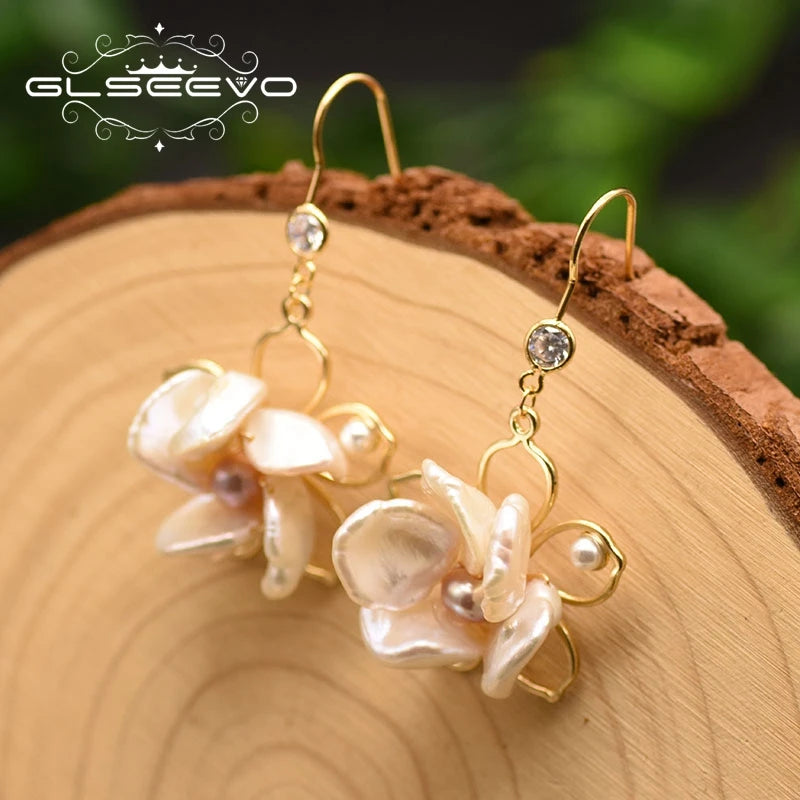 New Jewelry Yiwu Wholesale Natural Baroque Pearl Stud for Women Flower Earrings Korean Wholesale Bulk 18K Gold Plated Jewelry