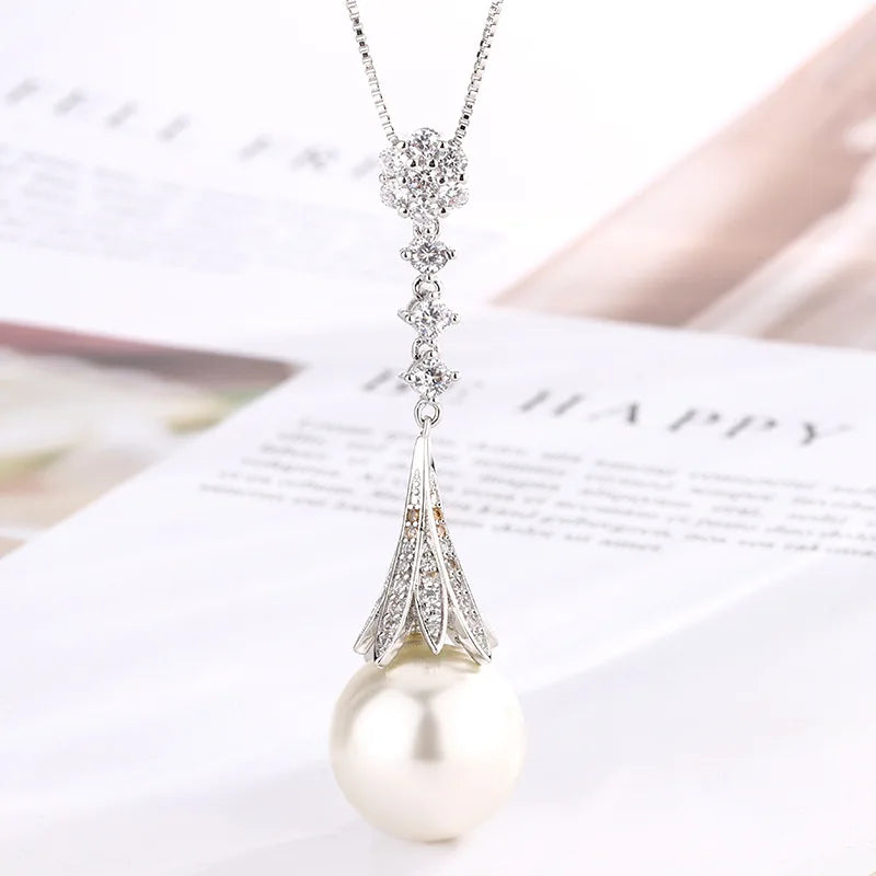 Gemfiori Korean Luxury High-end Pearl Pendant Earring Set with Fashionable and Minimalist Style