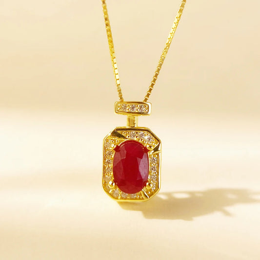 Gioiellieri Natural Ruby Rose Gold Plated 925 Sterling Silver Exquisitely Crafted Claw Setting Gemstone-Inlaid CMA Pendant Necklace