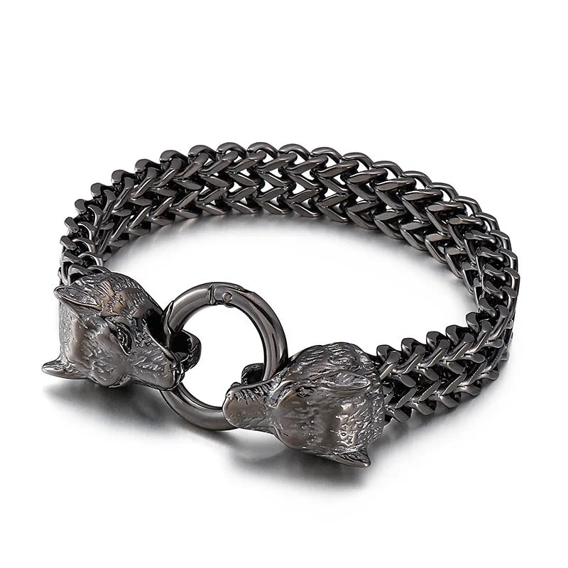 KALEN Viking Wolf Charm Pulseras De Lobos Para Hombre Acero Inoxidable Mexicanas Stainless Steel Bracelet