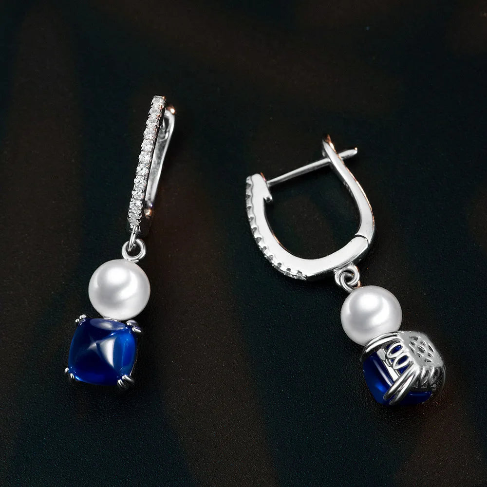 SILVERELLI 925 Silver 1.7ct Lab Grown Sapphire, Ruby & Emerald Drop Earrings | 18K Gold Plated | Luxury
