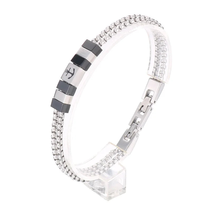 KALEN Unisex Casual Stainless Steel Box Chain Bracelets With Minimalist Square/Round Charms