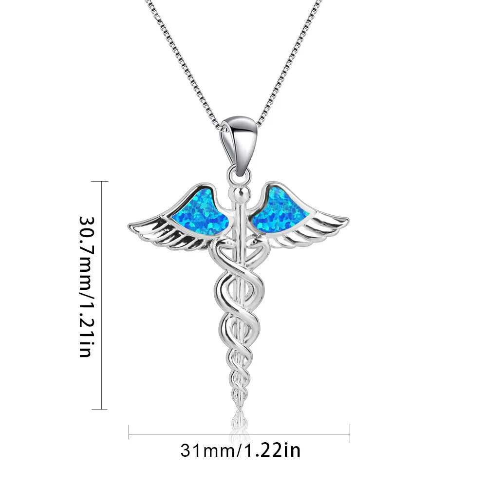 Trendy Winged Caduceus Necklace Aobao Inlaid Pendant Fashion Jewelry