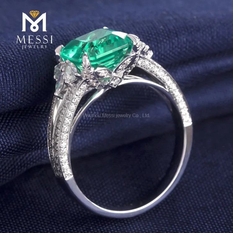 Gemfiori MS-230 Messi Jewelry Price 18k White Gold 3 Carat Asscher Cut Lab Created Emerald Engagement Ring