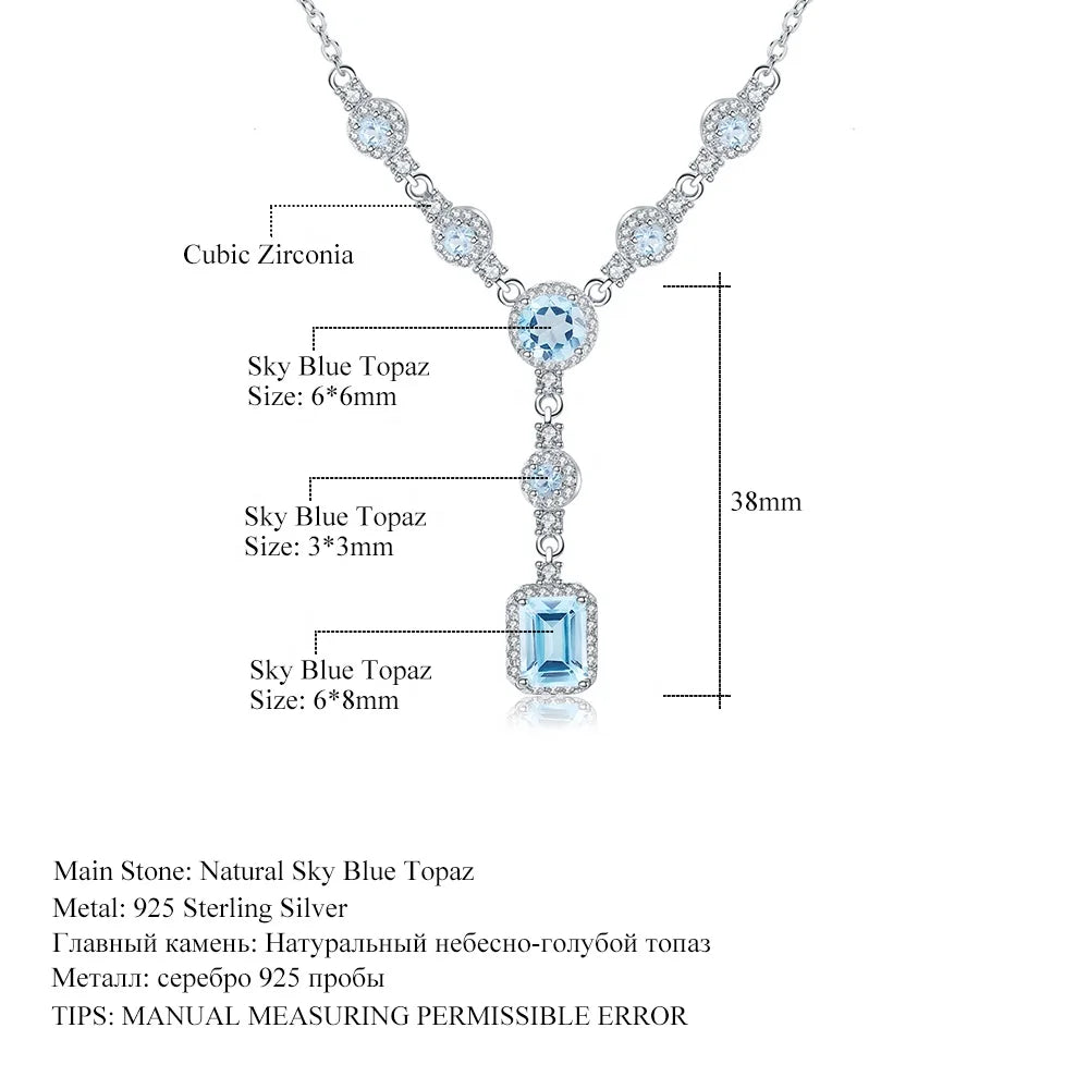 ArtistA Abiding Premium 925 Sterling Silver Women Chain Link Natural Swiss Blue Topaz Emerald Cut Pendant Necklace