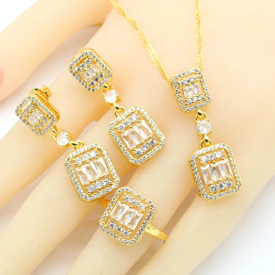 XOTICA 18K Gold Plated Green Zirconia Jewellery Set for Women Includes Earrings Ring Pendent Necklace for Weddings and Parties