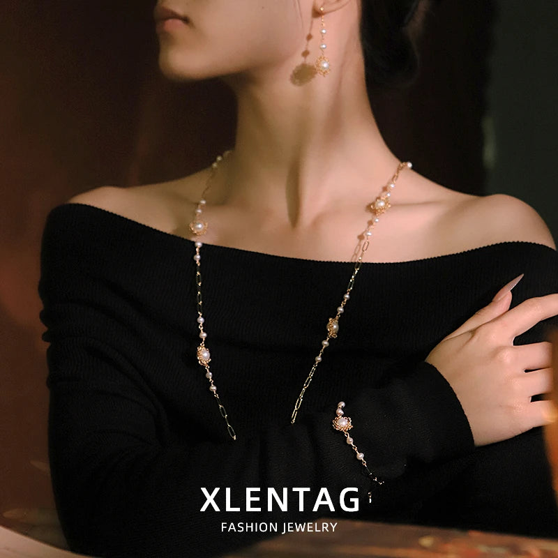 Natural Freshwater Pearl Flower Three-piece Set Luxurious Design Earrings Necklace Bracelet Gift Wedding Banquet GS0217