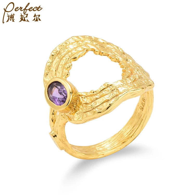 Handmade New Original Classic High Quality Jewelry Luxury Amethyst 18K Gold Ring