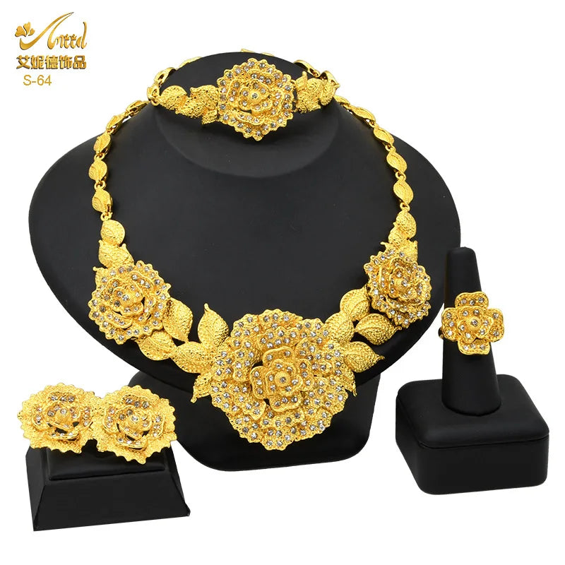 Gold Heart Bridal Jewellery Set | Necklace, Bracelet, Earrings & Ring | 24 Style Options