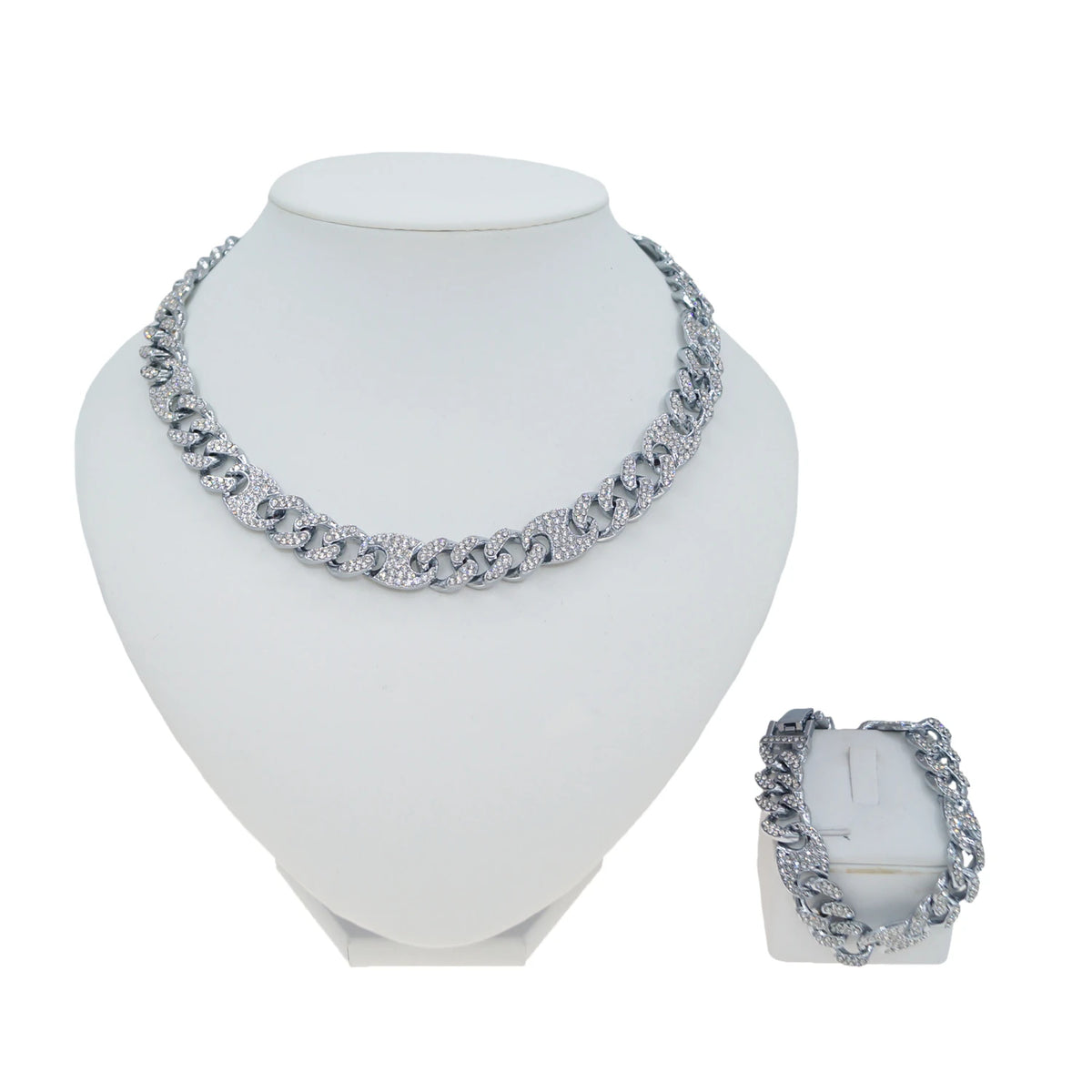 REBEL Zhuerrui Simple Fashion Cuba Necklace Bracelet Set Silver Plated Diamond Exquisite Young People Play Hip Hop JewelryBR2400212