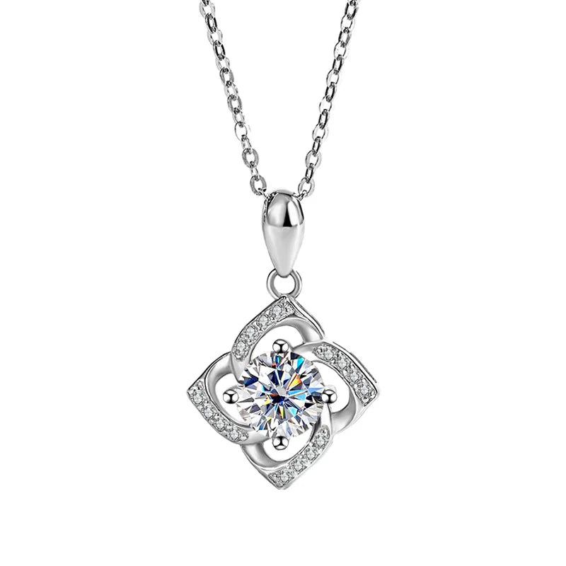 S925 Sterling Silver Platinum Plated Fine 2CT Colorful Moissanite Pendant Lucky Four Leaf Clover Jewelry Necklace for Ladies