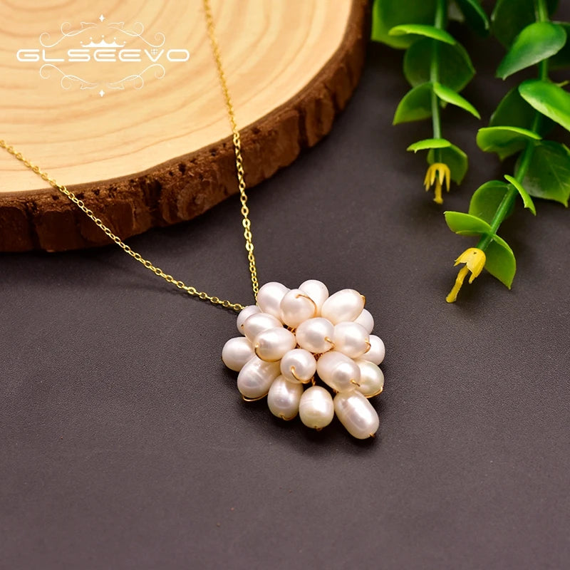 925 Sterling Silver Choker Necklace Natural Freshwater Pearl Flower  Pendant Necklace for Women Fashion Jewelry