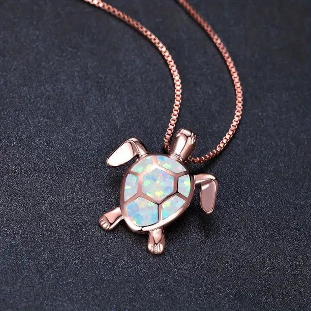 Trendy Copper Opal Turtle Pendant Necklace-Dainty Sweater Chain Link for Women Fashion Jewelry