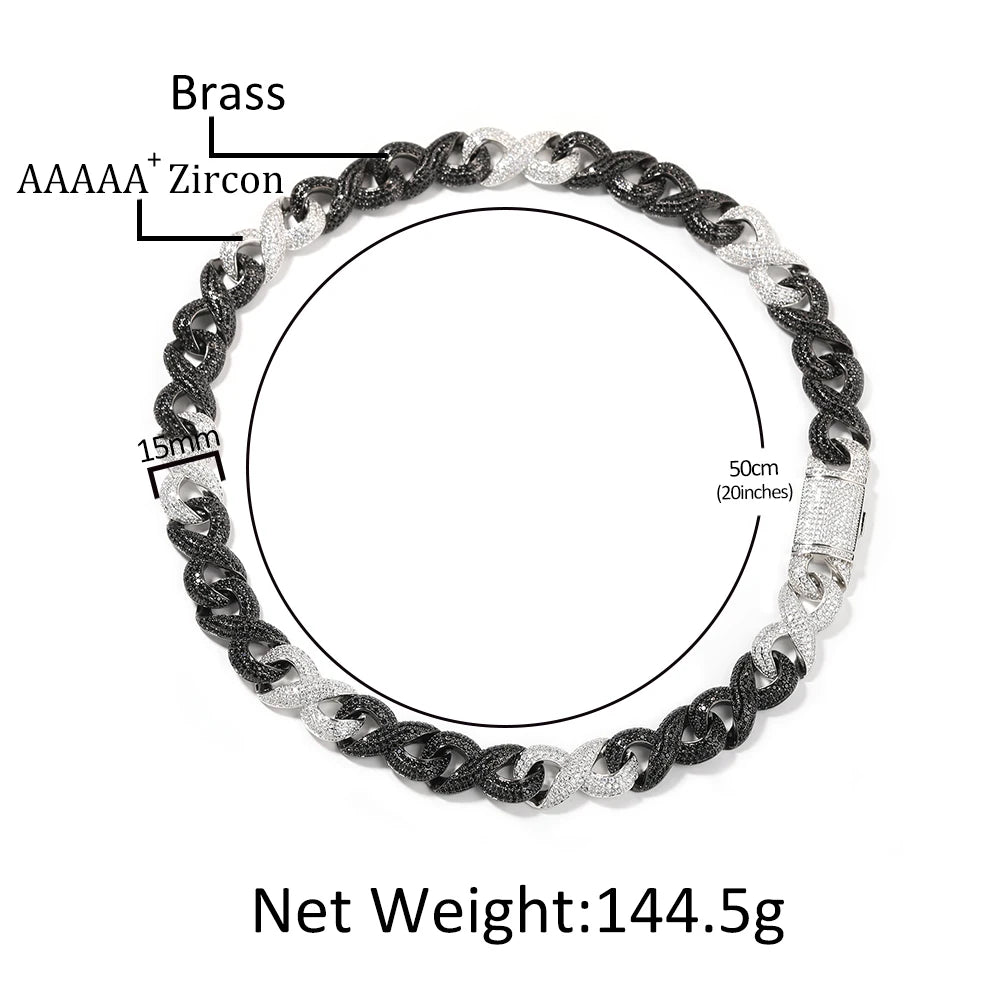 BiG-BOSS Wire Infinity Cuban Link Chain Platinum Plated Cuban Bracelet Necklace Hip Hop Iced Out Jewelry Cuban Chain with Black Zircon